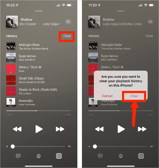 Apple Musicの最近再生した曲を消去するiOS