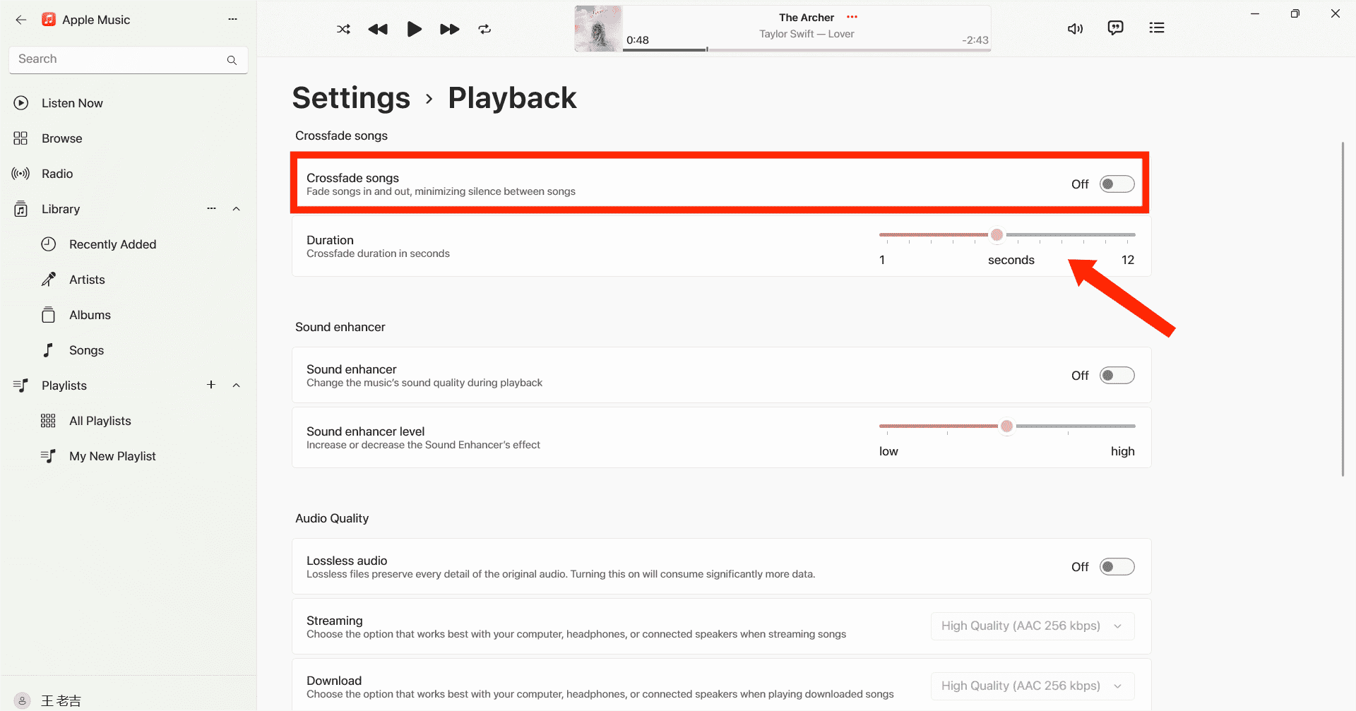 Enable Apple Music Crossfade Windows