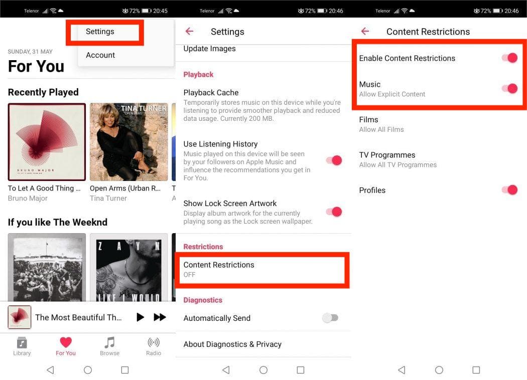 Apple Music Android의 노골적인 콘텐츠