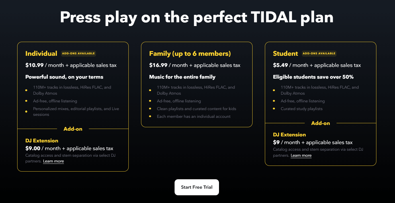 Tidal Music Subscription Plans