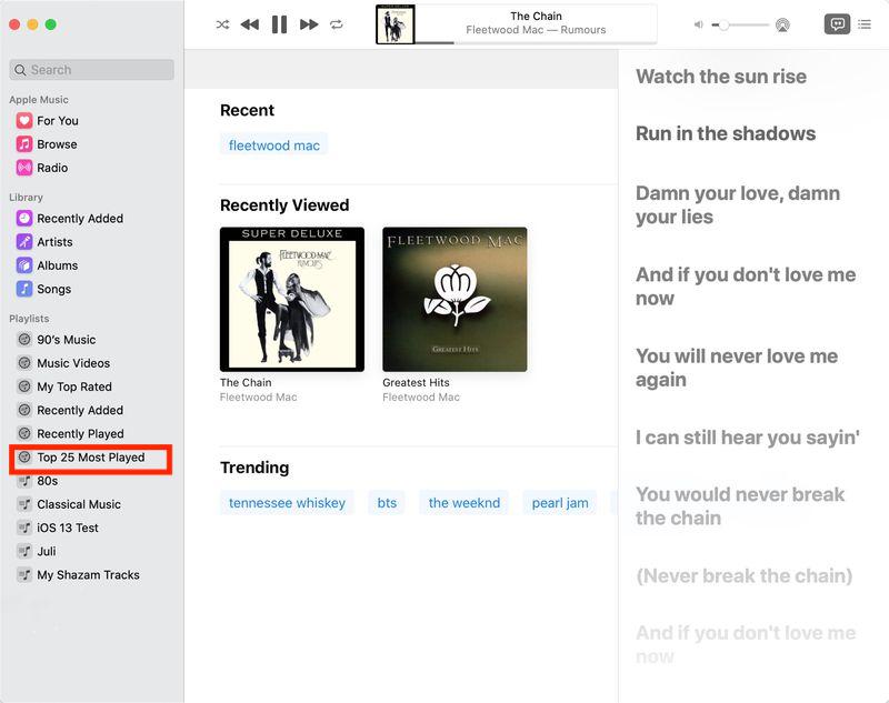 가장 많이 재생된 재생 목록 Mac