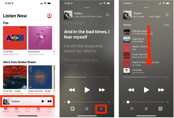 Apple Music Reproducida recientemente iOS