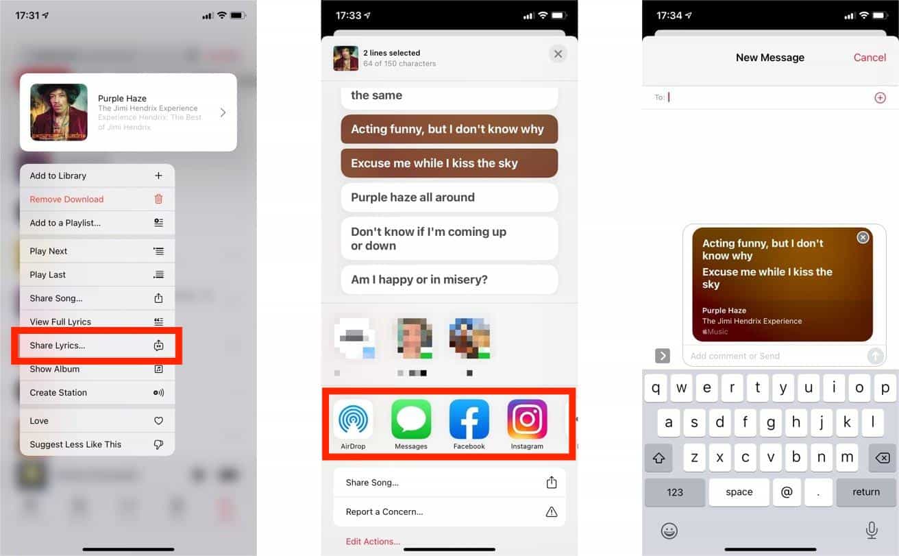 Share Lyrics From Apple Music