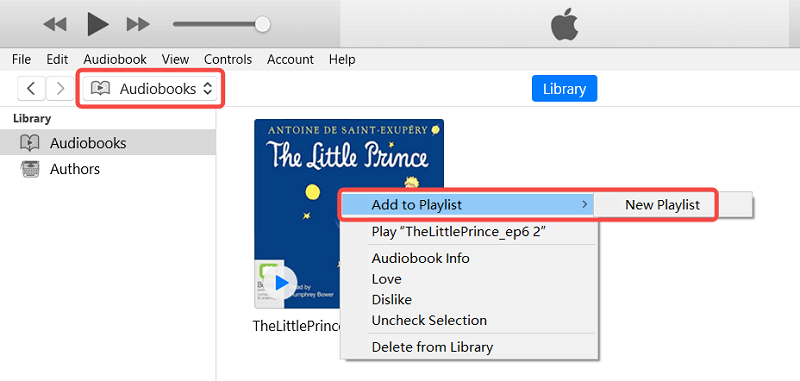 Crear una nueva lista de reproducción para los archivos de Audible