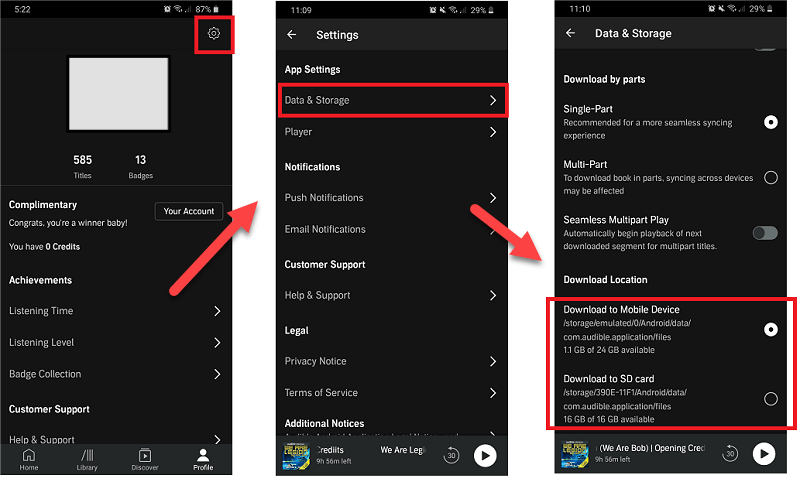 Déplacer les livres audio vers la carte SD sur Android