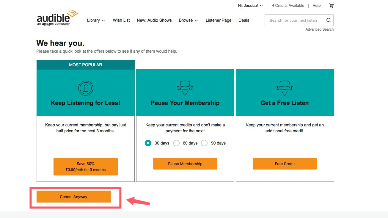 Audible-lidmaatschap Hoe dan ook annuleren