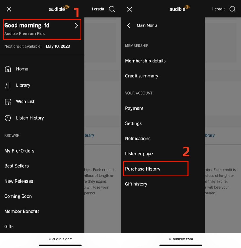 Find Purchase History On Audible Mobile