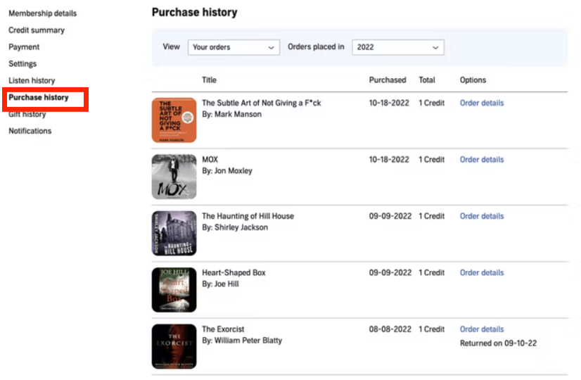 Purchase History On Audible