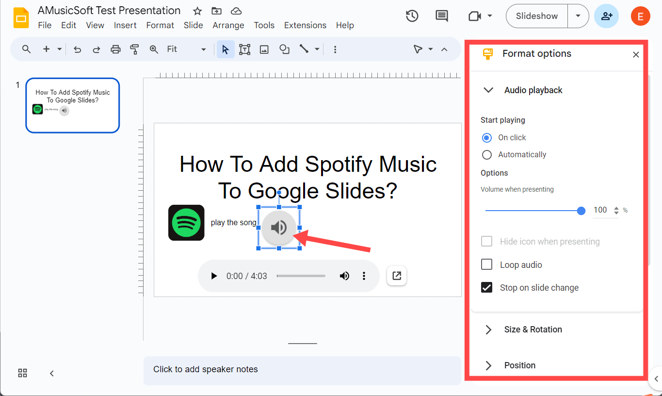 在 Google 幻燈片上播放 Spotify 音樂