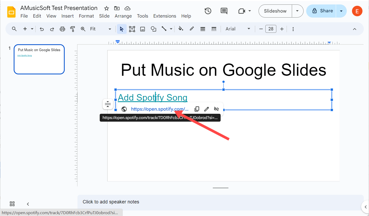 Откройте ссылку Spotify в Google Slides