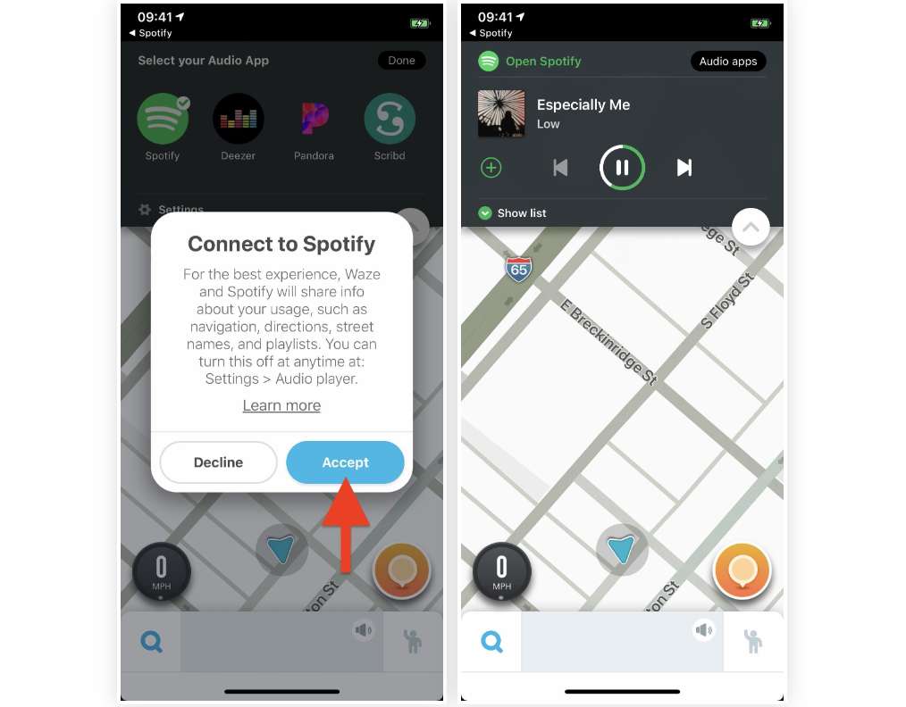 在 Waze 中连接 Spotify