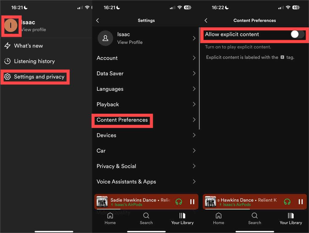 Блокировать непристойный контент в Spotify