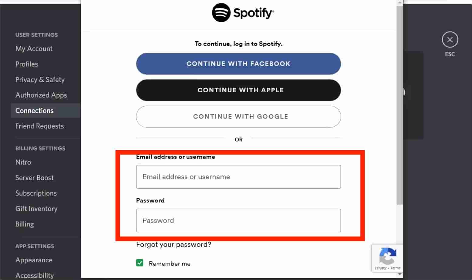 Discord Inicia sesión en tu cuenta de Spotify