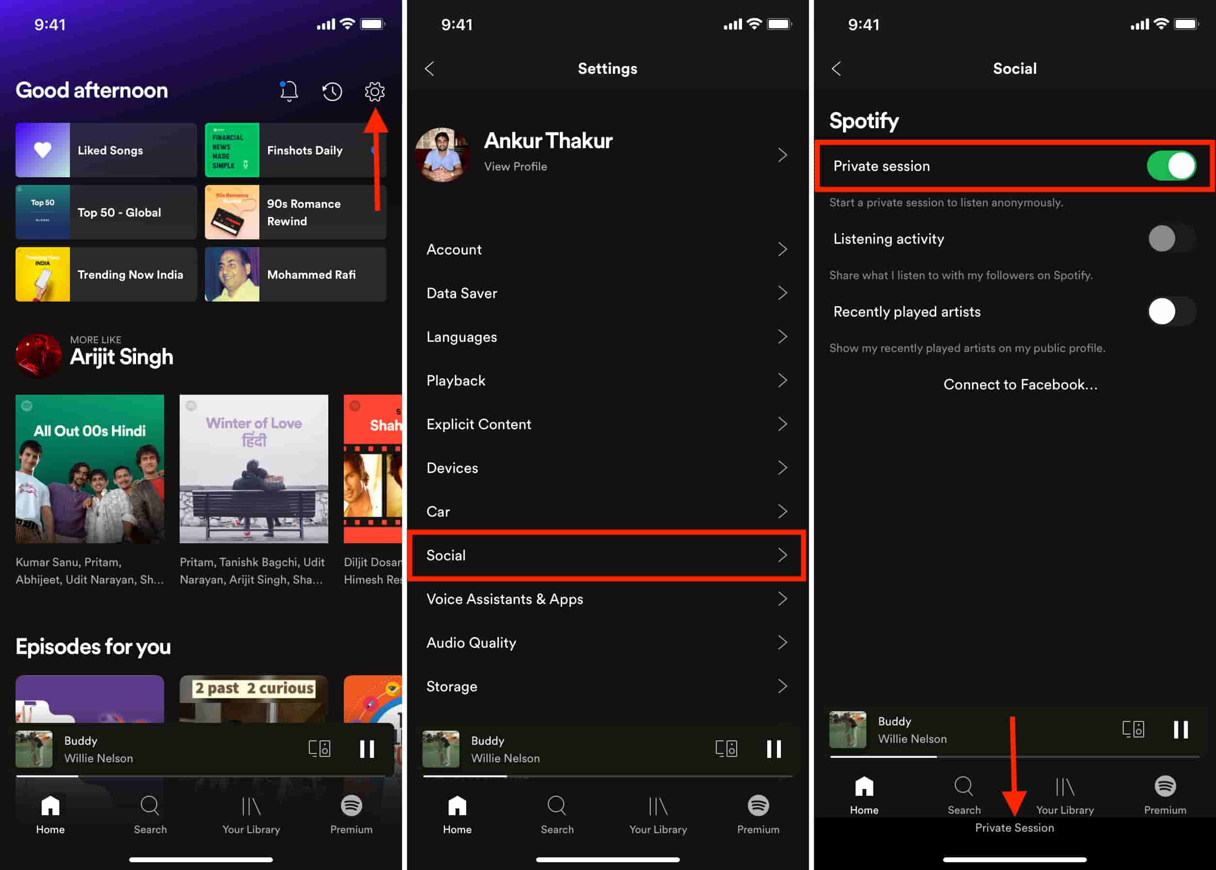 Aktivieren Sie Spotify Private Session Mobile