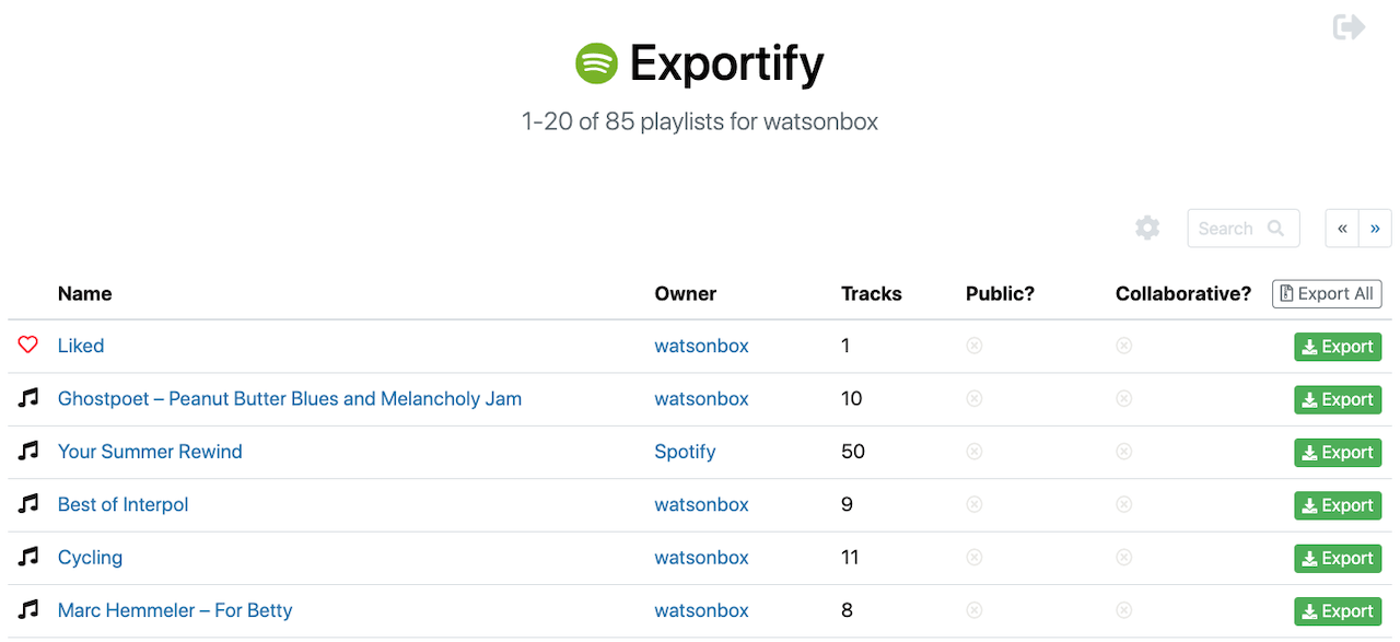 Exportify 匯出 Spotify 播放列表