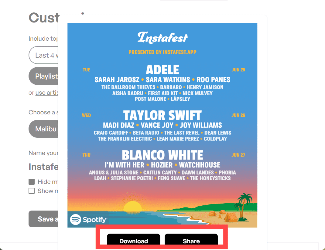 Télécharger l'affiche Spotify du festival de musique