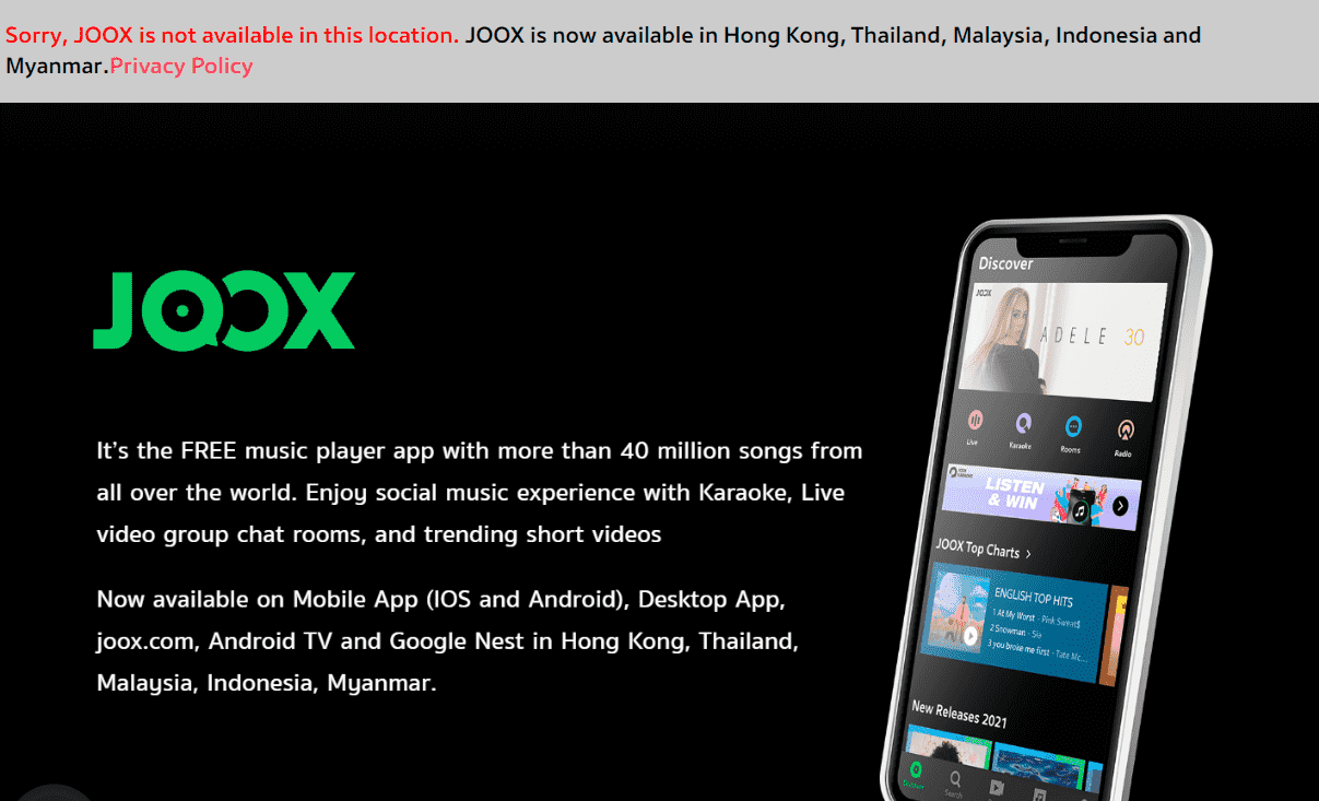 Disponibilité de Spotify contre Joox