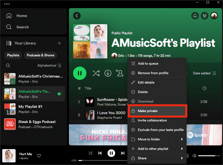 Maak Spotify-afspeellijst privé