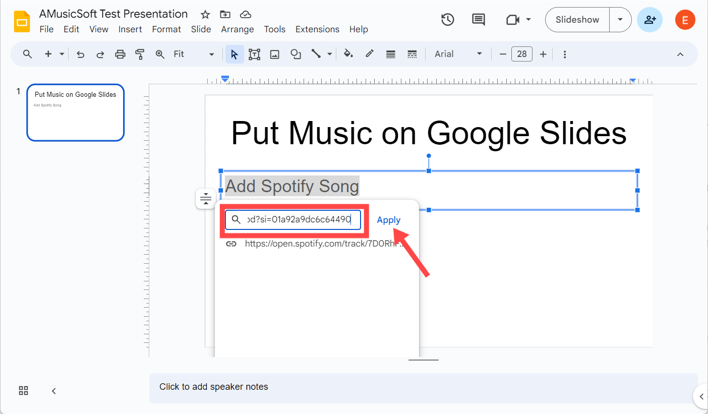 將 Spotify 連結新增至 Google 幻燈片