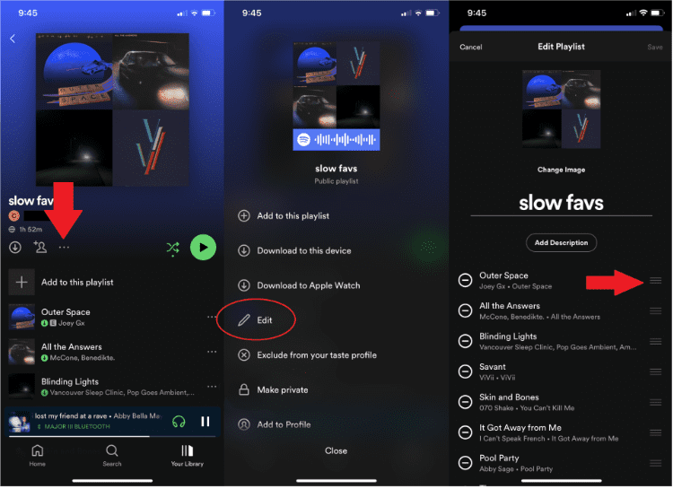 Réorganiser les chansons Spotify sur mobile