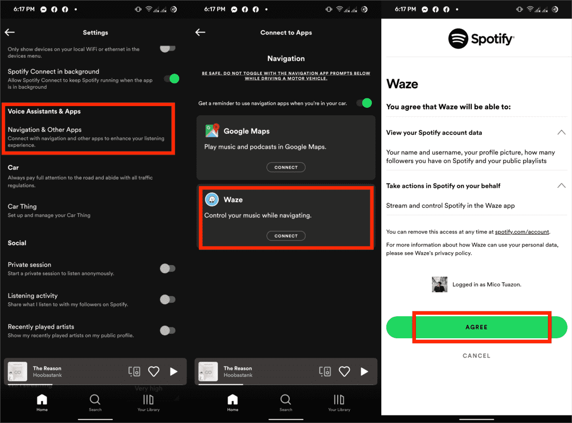 链接 Waze 和 Spotify