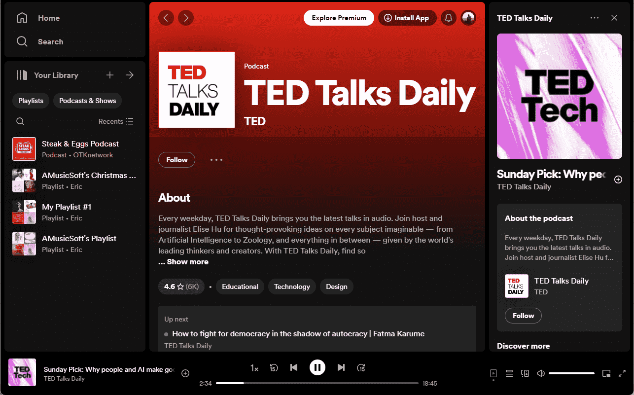 Podcasts Spotify TED Talks quotidiennement