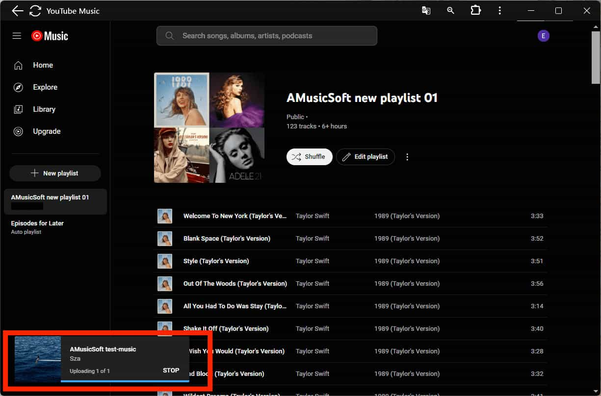 YouTube Music Prześlij playlistę Spotify