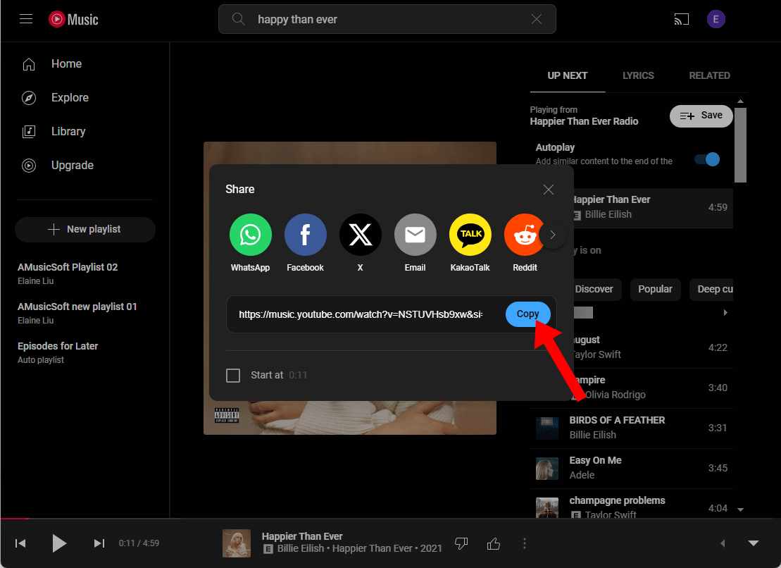 Copy YouTube Music URL